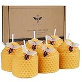 DEYBBY Natural Beeswax Candles Set of 6, Small Bee Votive Candles with Little Bee Decorations as Gift (Yellow)