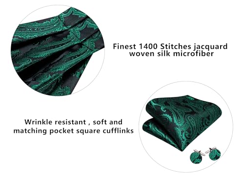 Image of Barry.Wang Ascot Ties Cravat Tie Men Paisley Plaid Scarf Self Tie Pocket Square Cufflinks Set Wedding Party