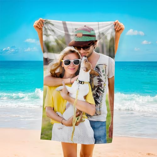 CUSMMIST Serviette de Plage personnalisée Photo,Serviette de Bain en Microfibre à séchage Rapide,Drap de Plage Personnalisable avec Photo-Cadeaux pour Femme Adulte Sport,1Photo