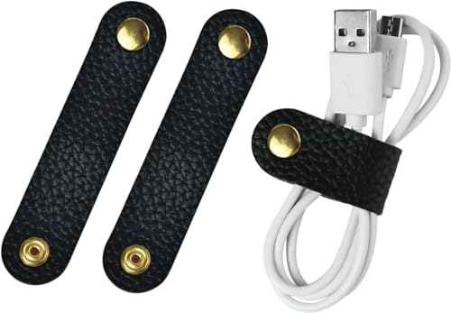 Carrotez Leather Cord Organizer, Cable Organizer for Travel, Cord Keeper, Cable Ties, Cable Straps, Cord Wraps for Charging Cords - 3 pcs (Black)