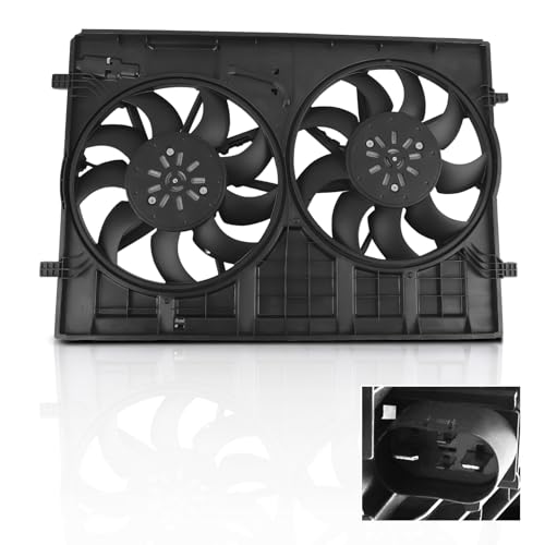 Image of maXpeedingrods 4 Pins Dual Radiator Cooling Fan Assembly w /Shroud for Volkswagen Atlas 2018-2020, Atlas Cross Sport 2020, 3QG121207 3QF121207 3QF959455C 3QF959455B