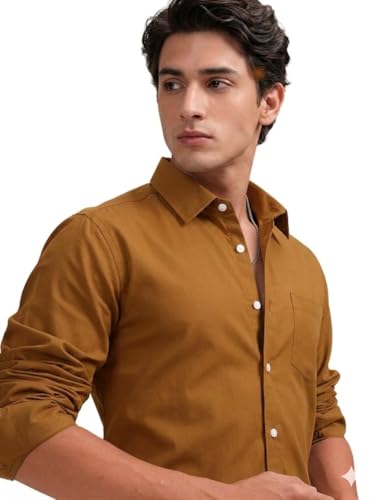 Image of Cozytton Men's Pure Cotton Solid Stylish Casual & Formal Wear Shirt | Stylish Regular Fit Full Sleeve Comfortable Office Party Trendy Shirt - Multi Color