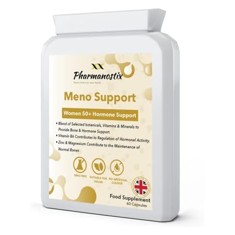 Meno-Support Women 50+ Bone and Hormone Support 60 Capsules - Botanical Blend with Vitamin D, Zinc and Calcium - Made in UK to GMP Standards Cover