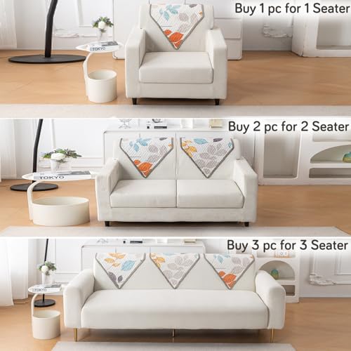 Image of HOKIPO 'HomeHues Series' Quilted Printed Sofa Back Cover, Pack of 1, Multicolor Leaves (IN-898-S-D2)