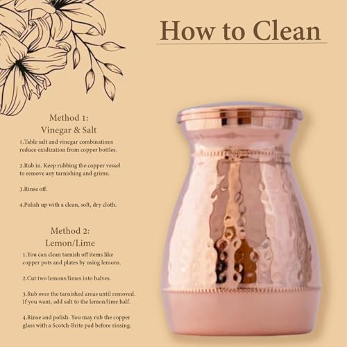 Image of Pure Copper Vedic Bottle /Vedic Jar with Lid (500 ml) | Handmade Hammered Copper Water Storage Pot | Ayurvedic Health Drinkware | Lacquer Coated |