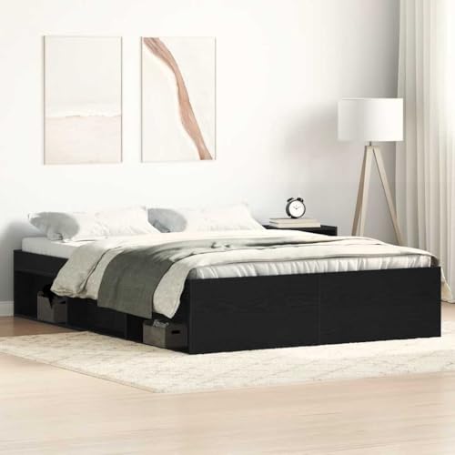 Owoxanthellate Estructura de cama de 140 x 200 cm, aspecto de roble negro, somier de láminas macizo, 6 compartimentos, diseño moderno, robusto y duradero, para dormitorio, habitación de invitados