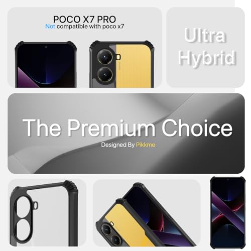 Image of Pikkme Crystal Clear Transparent Back Cover | Ultra Hyrbid | Full Camera Protection | Raised Edge | Bumper Case for Poco X7 Pro 5G (Black)