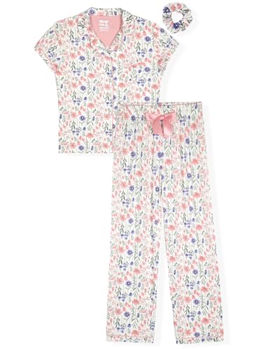 Sleep On It Girls Pajamas Set 2-Piece Pajama Coat and Sleep Pants For Kids With Matching Schrunchie