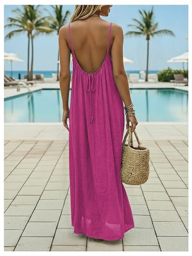Image of SHENHE Women's Open Back Spaghetti Strap Beach Maxi Dress Loose Flowy Vacation Sundress