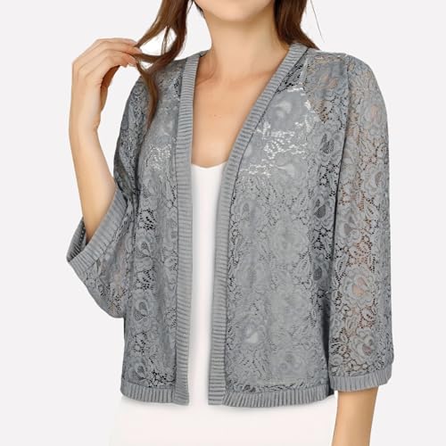 Womens Lace Cropped Cardigan Lightweight Trendy 3/4 Length Sleeve Open Front Short Jackets Casual Elegant Coats3