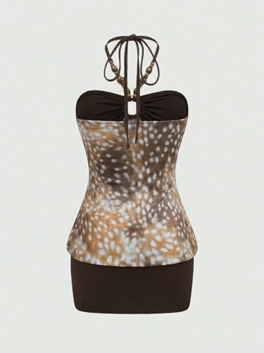 Image of Verdusa Women's Cheetah Print Y2K Dress Halter Bodycon Mini Party Dresses