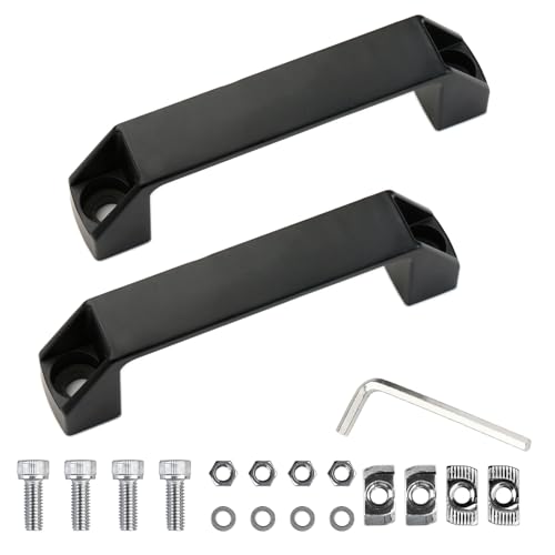 Ownkim Conjunto de 2 asas de liga de alumínio para perfil de alumínio série 30 - distância entre orifícios de 120 mm - com porca em T, parafusos e chave incluídos, (preto)