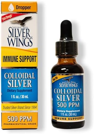 Natural Path Silver Wings Colloidal Silver 500PPM, Amber Brown Liquid Immune Support, 1 Fl Oz (Pack of 1)