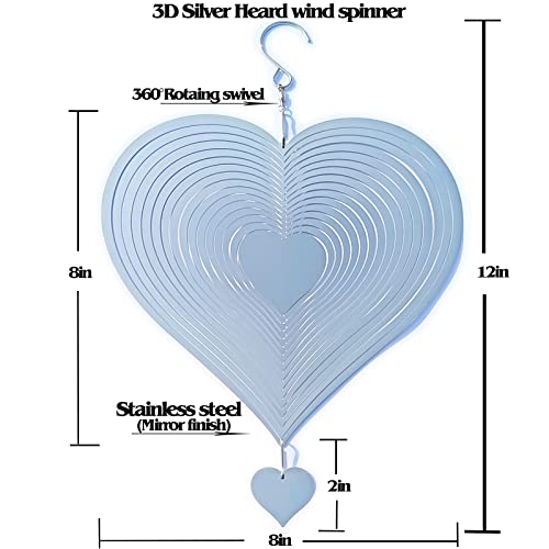 Djuan Stainless Steel Wind Spinner Worth Gift Indoor Outdoor Garden Decoration Crafts Ornaments,3D Heart Pattern Crafts Ornaments Metal Wind Sculptures & Spinners Whirligig Gifts With 8Inch #TOP5