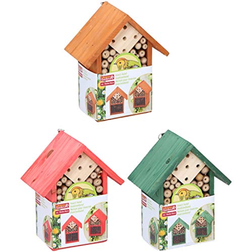 Wooden Insect Hotel Small Insect Wooden House Ladybird Bug Bee Shelter Hanging Habitat Outdoor Small Garden Nest Box 19x16x9cm (Orange)