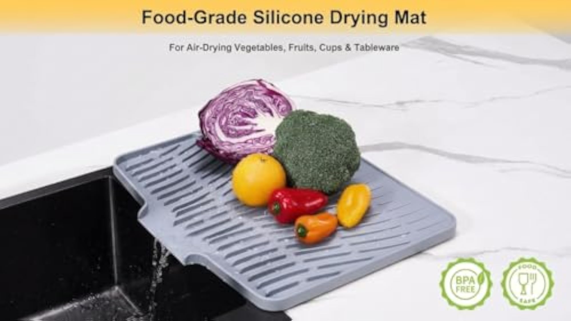 Silicone Dish Drying Mat, Compact & Easy Clean Tray