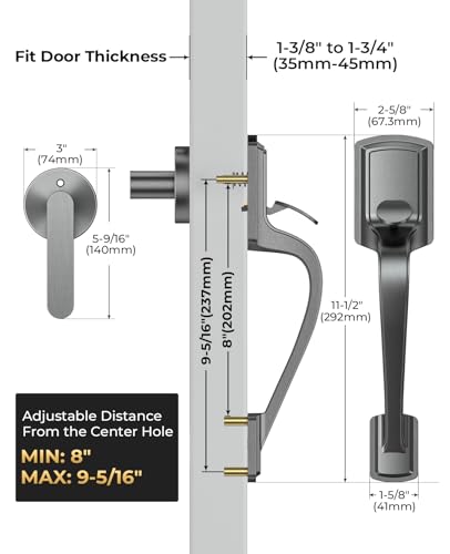 Image of Front Door Handle No Lock for Right & Left Handed Doors, Modern Exterior Door Handle with Reversible Lever, Lower Half Grip, Steel Gray