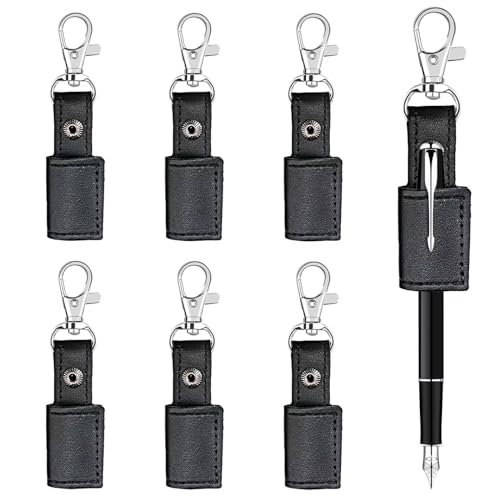 GTILE 6 portapenne portatili in pelle, per badge e matite, per portachiavi o cordino da collo (nero)