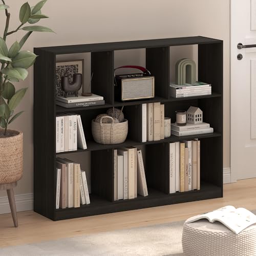 Furinno DALY Book Shelf, 8-Cube Bookshelf, Horizontal Cube Storage Organizer Bookcase, 10.9 x 47.2 x 39.4, for Living Room, Bedroom, Home Office, Dark Espresso