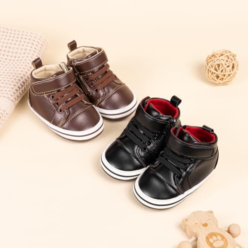 Meckior Toddler Baby Boys Girls High Tops Ankle Sneakers Soft Anti-Slip Sole PU Leather Moccasins Infant Newborn Prewalker First Walking Crib Shoes2