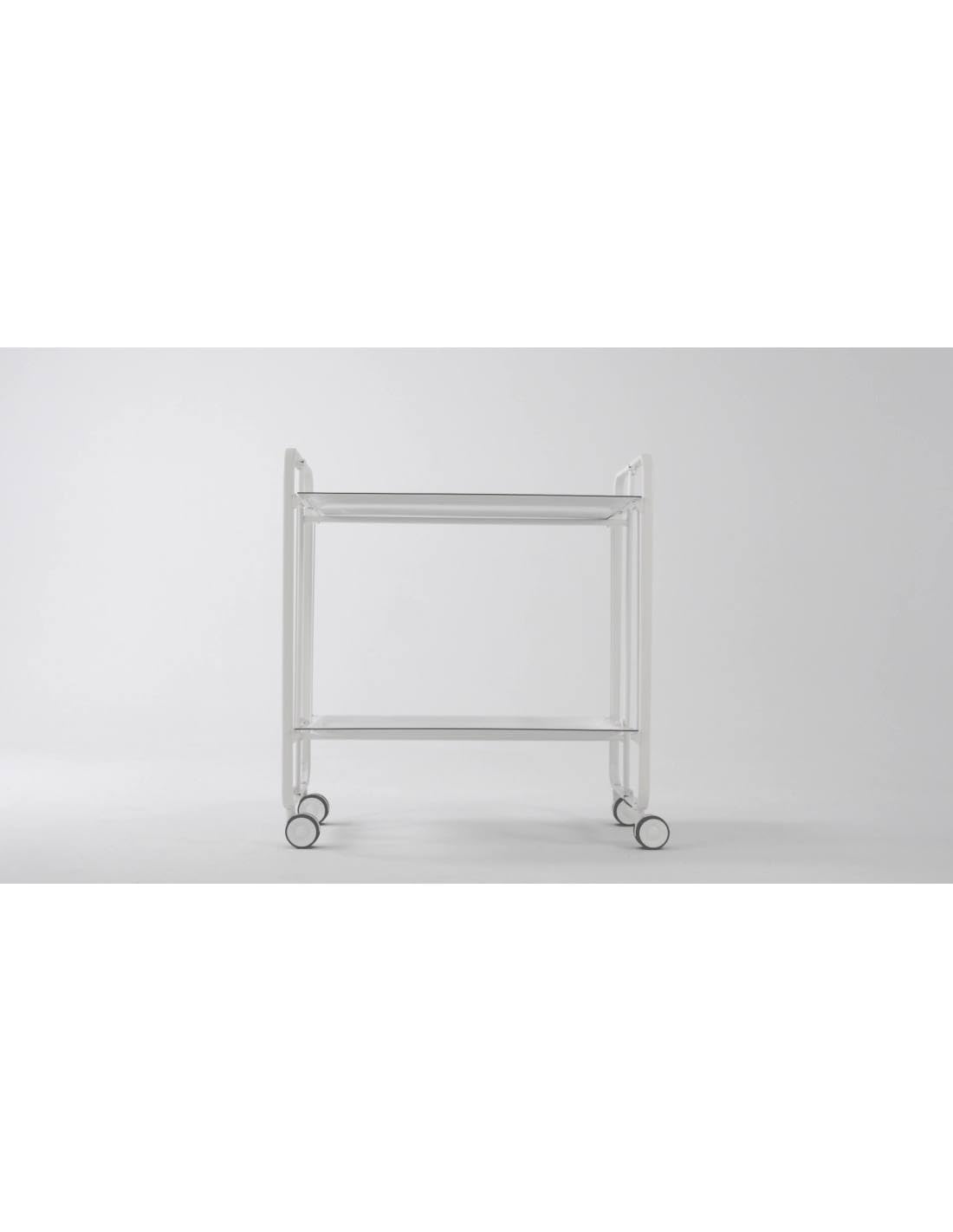 DON HIERRO - Table roulante Pliante Bauhaus châssis Blanc, 2 Plateaux-Blanc