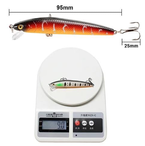 3D Eyes Hard Bait Minnow Lure with Treble Hook Swimbait Fishing Bait Lure for Bass Trout Fish Artificial Bait Fishing Tackle Lure for Freshwater/Saltwater Multicolor Pack of 5 Pcs 3
