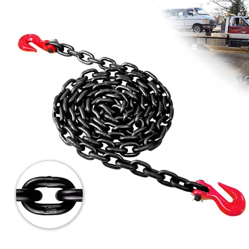 Image of G80 Transport Binder Chain 3 /8 Inch x 16 Foot | 7,100 lbs Safe Working Load | Heavy Duty Tow Chain with Clevis Grab Hooks | Ideal for Towing, Tie-Down, and Lifting Applications