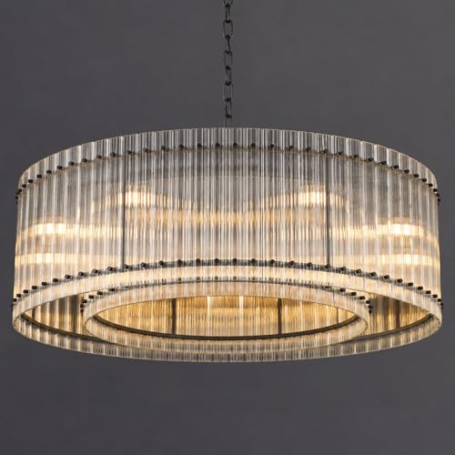 Image of 48-Inch Ripple Glass Chandelier, 2-Tier 10-Light Large Black Round Chandelier for Dining Rooms, Living Rooms, Foyers, Staircases, Open-Concept Spaces & High Ceiling