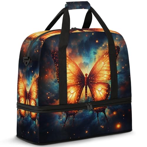 Large Weekender Overnight Bags Galaxy Fire Butterfly Travel Duffel Bag for Women Men Gym Bag With Shoe Compartment Foldie Travel Tote Bag Carry On Personal Item Bag for Travel Gym Sports