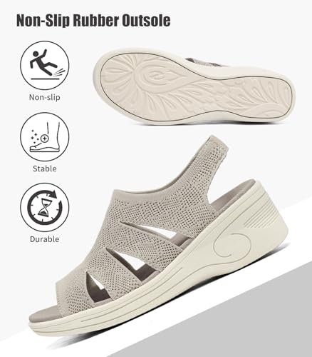 Image of Womens Wedge Sandals Platform Walking Sandals Open Toe Ankle Elastic Strap Casual Comfortable Summer Dressy