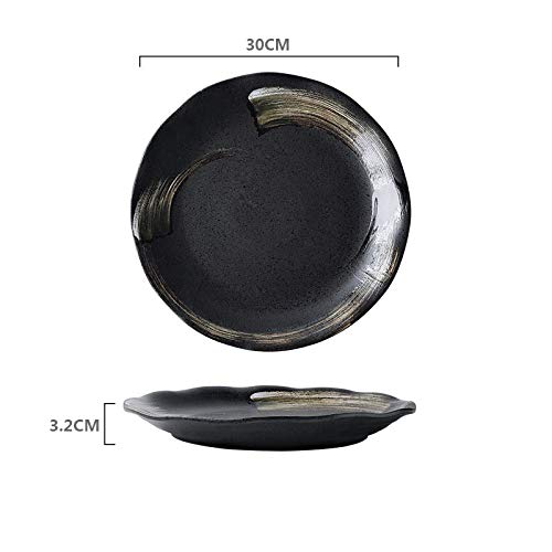 Ceramic Deep Plate,Japanese Household Tableware Dessert Cake Lotus Leaf Soup Plate Personalized Salad Plate Hotel Tableware Easy-To-Clean Soup Plate,Black,303.2 #TOP6