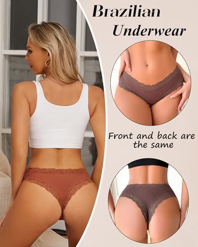 Sth Big Womens Cotton Underwear Sexy Lace Brazilian Panties Soft Breathable Cotton Bikini for Ladies 6 Pack4