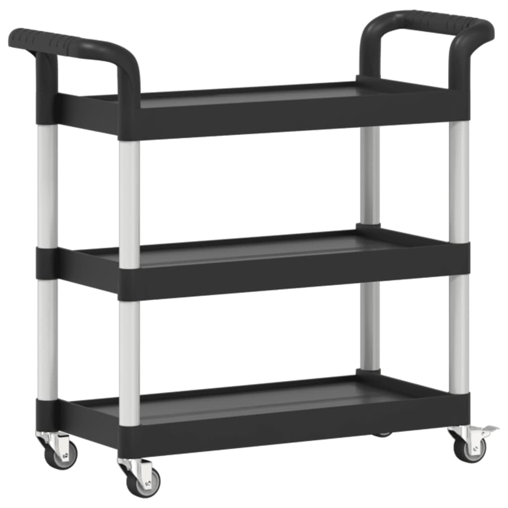 Mobiler Küchen-Servierwagen mit 3 Ebenen, schwarzer Aluminiumwagen für Esszimmer & Heimorganisation, vielseitige Aufbewahrungslösung, 77 x 34 x 72 cm