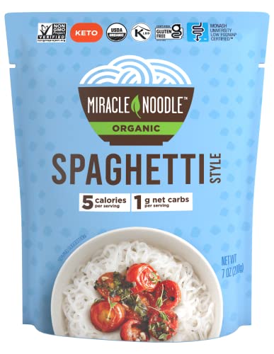 Miracle Noodle Ready to Eat Organic Spaghetti Pasta, 7 Oz (Pack of 6), Plant Based Shirataki Konjac Noodles, 5 Calories, 1g Net Carbs Per Serving, Keto, Gluten-Free