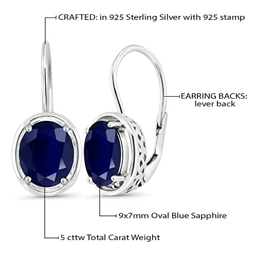 Gem Stone King 925 Sterling Silver Blue Sapphire Dangle Earrings For Women (5.00 Cttw, Gemstone Birthstone, Oval 9X7MM)4