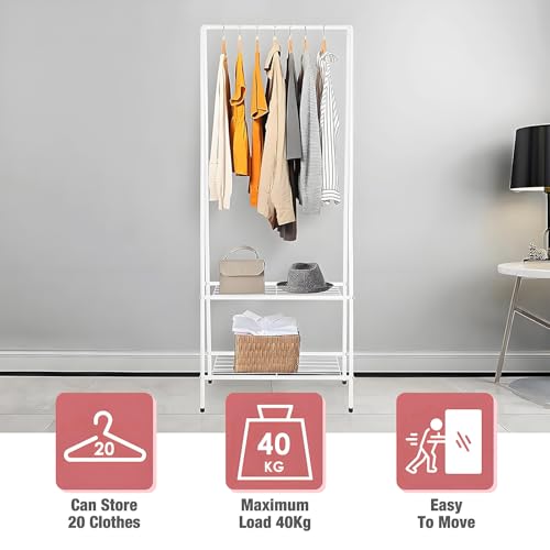 Youyijia Kleiderständer Garderobenständer Garderobe 2 Ablagen für Schuhe und Boxen Metallgestell platzsparend ideal für Schlafzimmer Flur und Büro Weiß