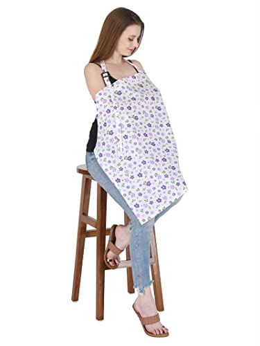 Image of Switchon Feeding Apron Cover Cotton Maternity Baby Breastfeeding Multipurpose for Mothers (Pink-Red) Floral Printed Proudly Made in India (Purple)