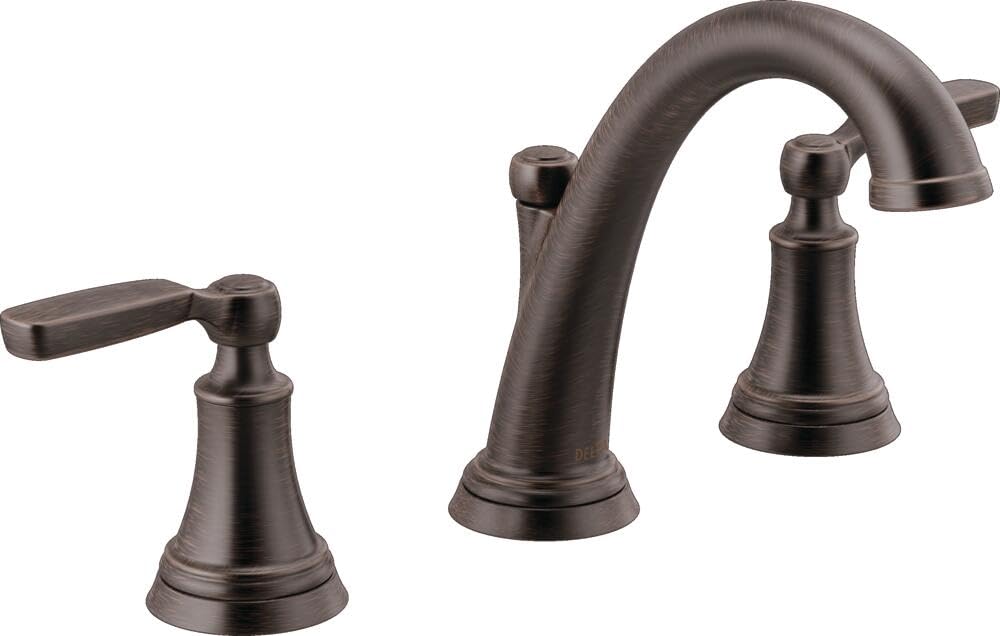Delta Woodhurst Oil Rubbed Bronze Bathroom Faucet 3 Hole 8 Inch Widespread Bathroom Sink Faucet for Vanity Metal