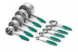 Chef U Stainless Steel Measuring Cups and Spoons, Set of 10, Premium Quality Engraved Metric US Liquid Measurement, Rust Proof, Food Grade Soft Silicone Grip, Nested Stackable Kitchen Tools (Teal)