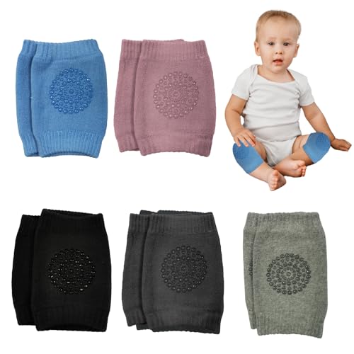 RZMZBY 5 rodilleras dobles para bebés que gatean - rodilleras para niños pequeños, calentadores elásticos ajustables para niñas y niños, antideslizantes