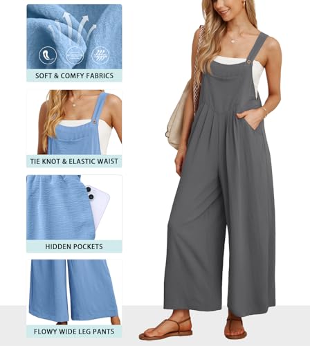 IWOLLENCE Latzhose Damen Sommer Latzhosen Jumpsuits Overall Elegant Romper Locker Lässig Seitentaschen Weich Komfortabel Verstellbare Träger (Rauchgrau, M)