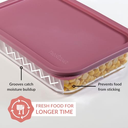 Image of Nestasia Groovo Glass Containers with Lid Set of 7 (310ml x 4, 520ml x 2, 1200ml x 1) - Transparent Stackable Fridge Storage Box, Microwave & Dishwasher Safe (Purple)