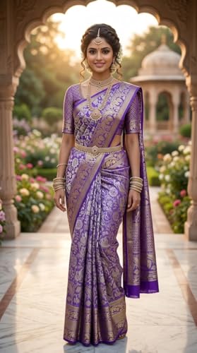 Image of VFCollections Women's Kanchipuram Silk Pure Pattu Sarees With Blouse