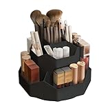 TNDCKP 360° Rotating Black Makeup Brush Holder Organizer with 9 Slots, Makeup Organizers Countertop, Makeup organization and Skincare Storage for Vanity, Desktop, Bathroom (BLACK)