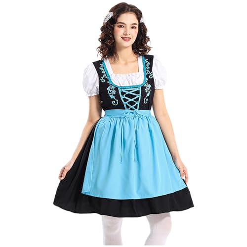 Oktoberfest - Vestido tirolés tradicional bávaro para mujer, disfraz tradicional bávaro de carnaval, vestido bordado con delantal, azul, L