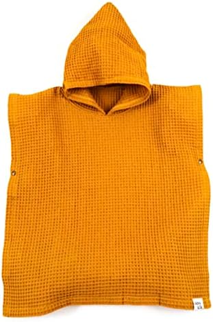 Jade&Kai Hooded Towel for Babies + Toddlers | Snaps into a Poncho | Organic Cotton | Weaved Waffle Texture | Lightweight + Absorbent | Bath Beach or Pool | Modern Design | Stylish Baby (Mustard Seed)