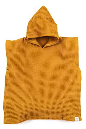 Jade&Kai Hooded Towel For Babies + Toddlers | Snaps Into A Poncho | Organic Cotton | Weaved Waffle Texture | Lightweight + Absorbent | Bath Beach Or Pool | Modern Design | Stylish Baby (Mustard Seed) #TOP16