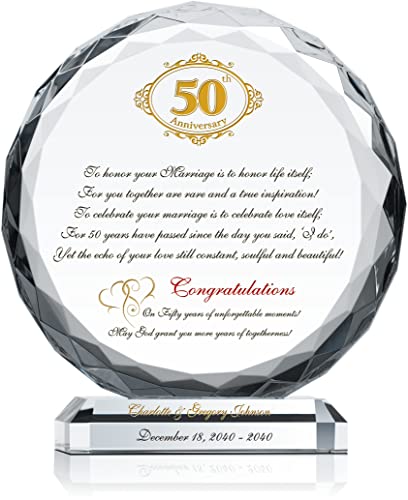 Crystal Central Personalized 50Th Wedding Plaque For Couple, Customized With Couple's Name, Anniversary Date, Unique Golden To Parents, Grandparents, Friends, Aunt, Uncle (L - 8") #TOP27