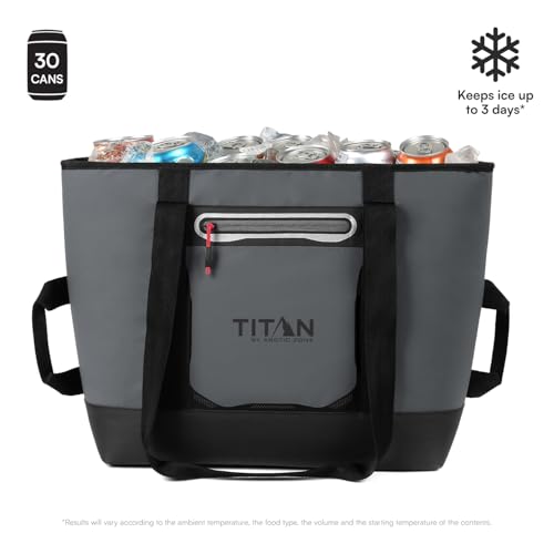 Image of Titan by Arctic Zone 30 Can Cooler Tote with Strap | Insulated Tote Bag with leek proof lining, handle, shoulder strap, and zipper for lunch, picnic, and travel