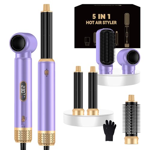 Image of 5 in ONE Hair Dryer Brush, Blow Dryer Curling Wand Hair Styling Tools Set, Ionic Hot Air Brush Round Brush Blow Dryer, Left&Right Styler 100-120V
